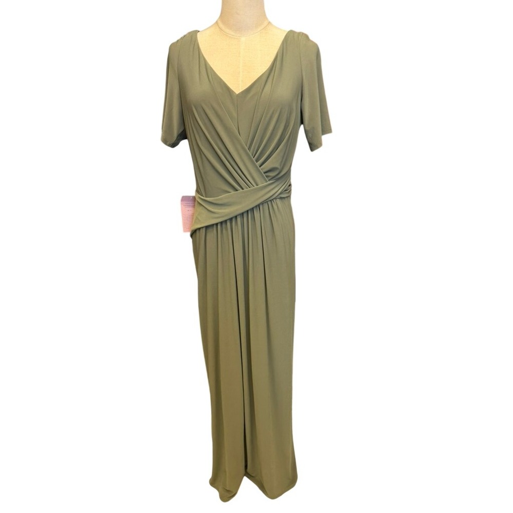 NWT! "BHLDN" Sage Green Wrap Front Maxi Dress Short Sleeve V-Neck Formal Gown 16